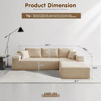 ovios 104" Cloud Sectional Couch with L-Shape Chaise,Modern Modular Sofa with Deep Seat, Upholstered Couches for Living Room Bedroom,No Assembly Required, Black (Corduroy Fabric)