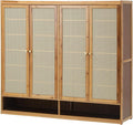 OIKITURE 6-Tier Rattan Shoe Cabinet with 4 Doors, Removable Shelves, Open Storage for Entryway, 120x32x108cm, Brown