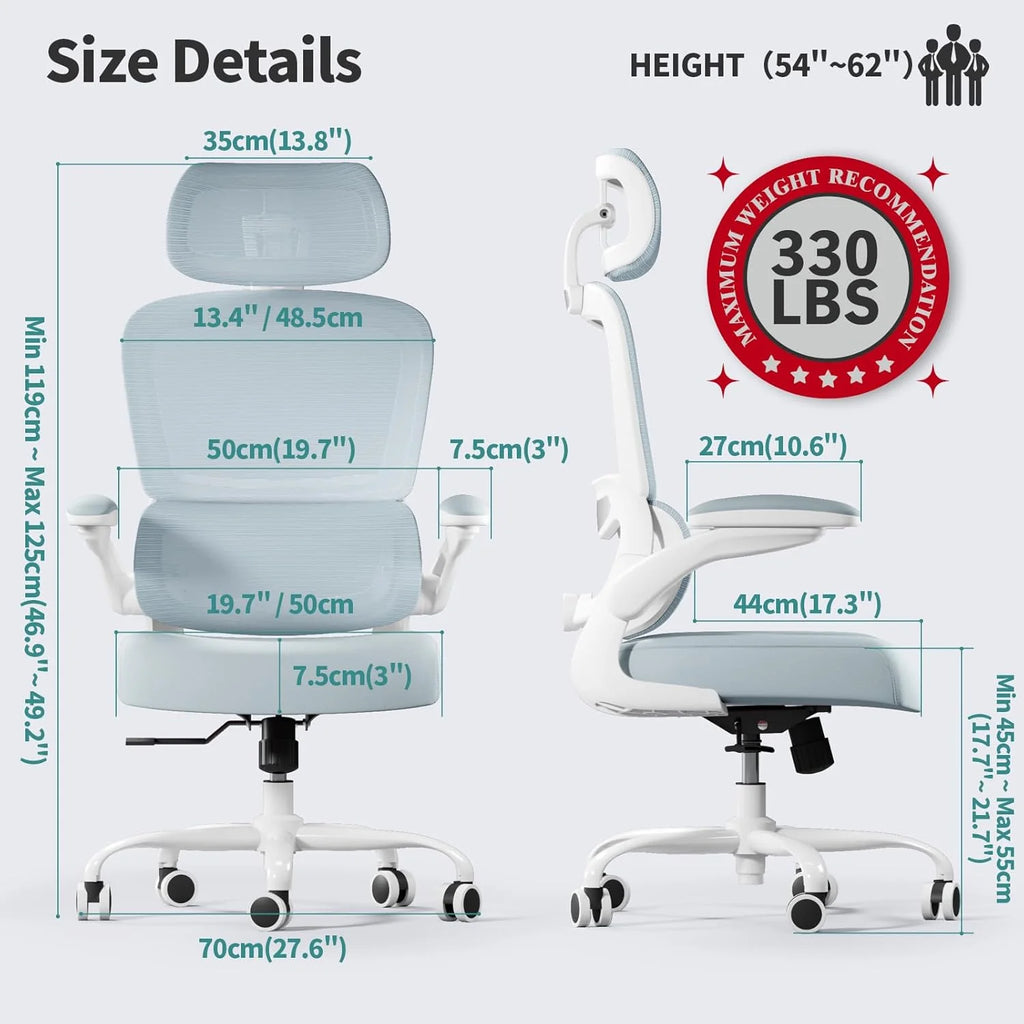 Office Chair Ergonomic Desk Chair, 330 lbs Home Mesh Desk Chair with Wheels, Comfortable Gaming Chair, High Back Office Chair