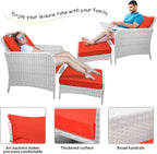 LEVELEVE Balcony Furniture 5 Piece Patio Conversation Set, PE Wicker Rattan Outdoor Lounge Chairs with Soft Cushions 2 Ottoman&Glass Table for Porch, Lawn-Brown Wicker