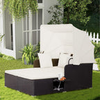 RELAX4LIFE Patio Outdoor Daybed with Canopy Wicker Sunbed Cushions 4 Pillows