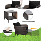 LEVELEVE Balcony Furniture 5 Piece Patio Conversation Set, PE Wicker Rattan Outdoor Lounge Chairs with Soft Cushions 2 Ottoman&Glass Table for Porch, Lawn-Brown Wicker