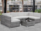 7 Piece Outdoor Patio Furniture Set, PE Rattan Wicker Sofa Set, Outdoor Sectional Furniture Chair Set with Khaki Cushions and Tea Table