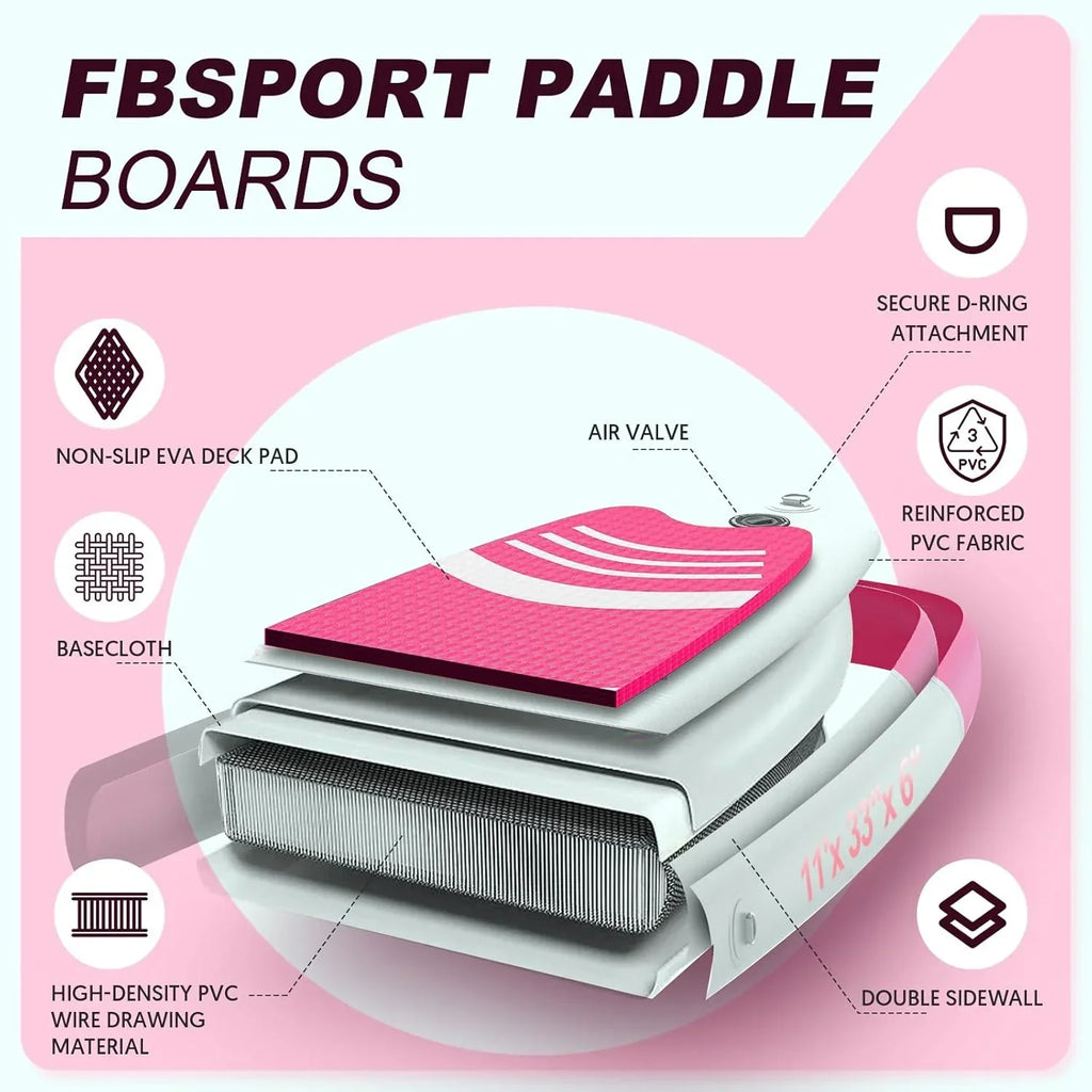 FBSPORT 11' Premium Stand Up Paddle Board Yoga Board with Durable SUP Accessories Carry Bag