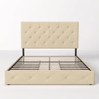 Allewie Upholstered Queen Size Platform Bed Frame with 4 Storage Drawers and Headboard, Square Stitched Button Tufted, Mattress Foundation with Wooden Slats Support, No Box Spring Needed, Light Grey