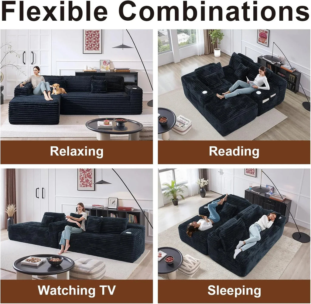 Cloud Sectional Couch with L Shape Chaise Modern Modular Sofa with Deep Seat Built in Cup Holder
