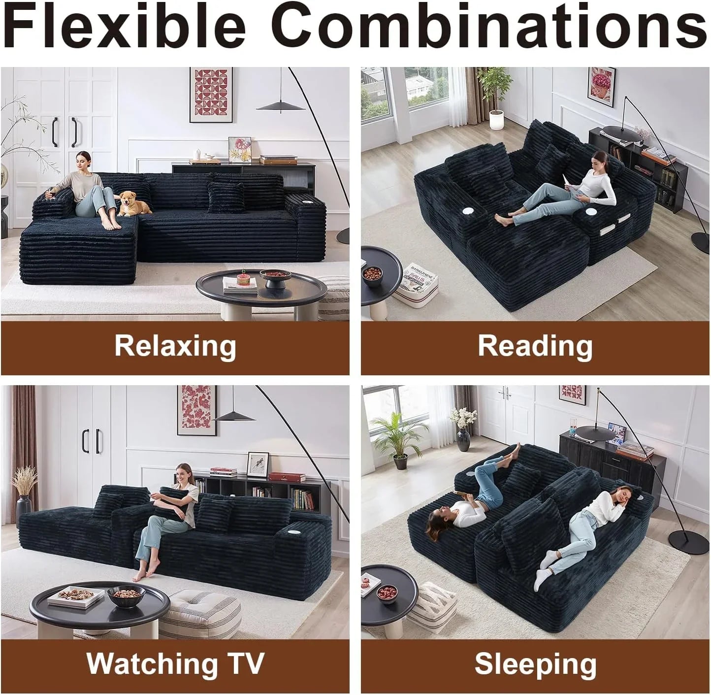 Cloud Sectional Couch with L Shape Chaise Modern Modular Sofa with Deep Seat Built in Cup Holder