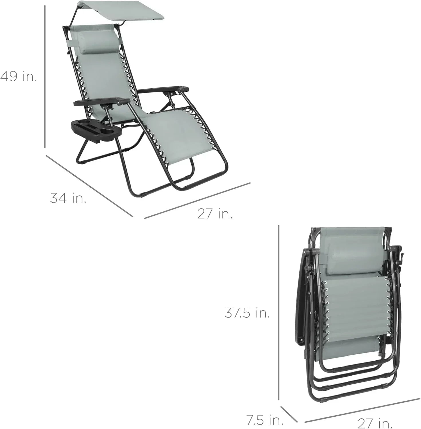Best Choice Products Folding Zero Gravity Recliner Patio Lounge Chair Adjustable Canopy Shade
