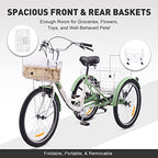 Viribus Adult Tricycle, 7 Speed Tricycle for Adults, 24" 3 Wheel Bikes for Adults with Baskets