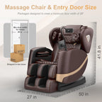 2025 Massage Chair Full Body, Zero Gravity Massage Chair with 10 Fix Rollers, Heating, Foot Massage, Auto Modes, Bluetooth Speaker, Touch Screen Controller (Black & Brown)