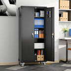 Aobabo 73''H Metal Garage Storage Cabinet with Wheels,Steel Cabinets with 2 Doors and 4 Adjustable Shelves for Home Office,Required Assembly,Black