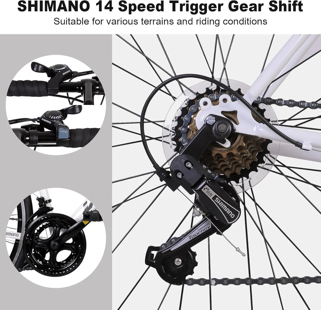 WEIZE Road Bike, 700C Wheel City Commuter Bicycle, 14 Speed Drop Bar, Racing Adult Bike with Caliper Brakes