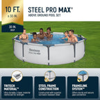Steel Pro MAX 10 Foot x 30 Inch Round Metal Frame Above Ground Outdoor Backyard Swimming Pool Set with 330 GPH Filter Pump