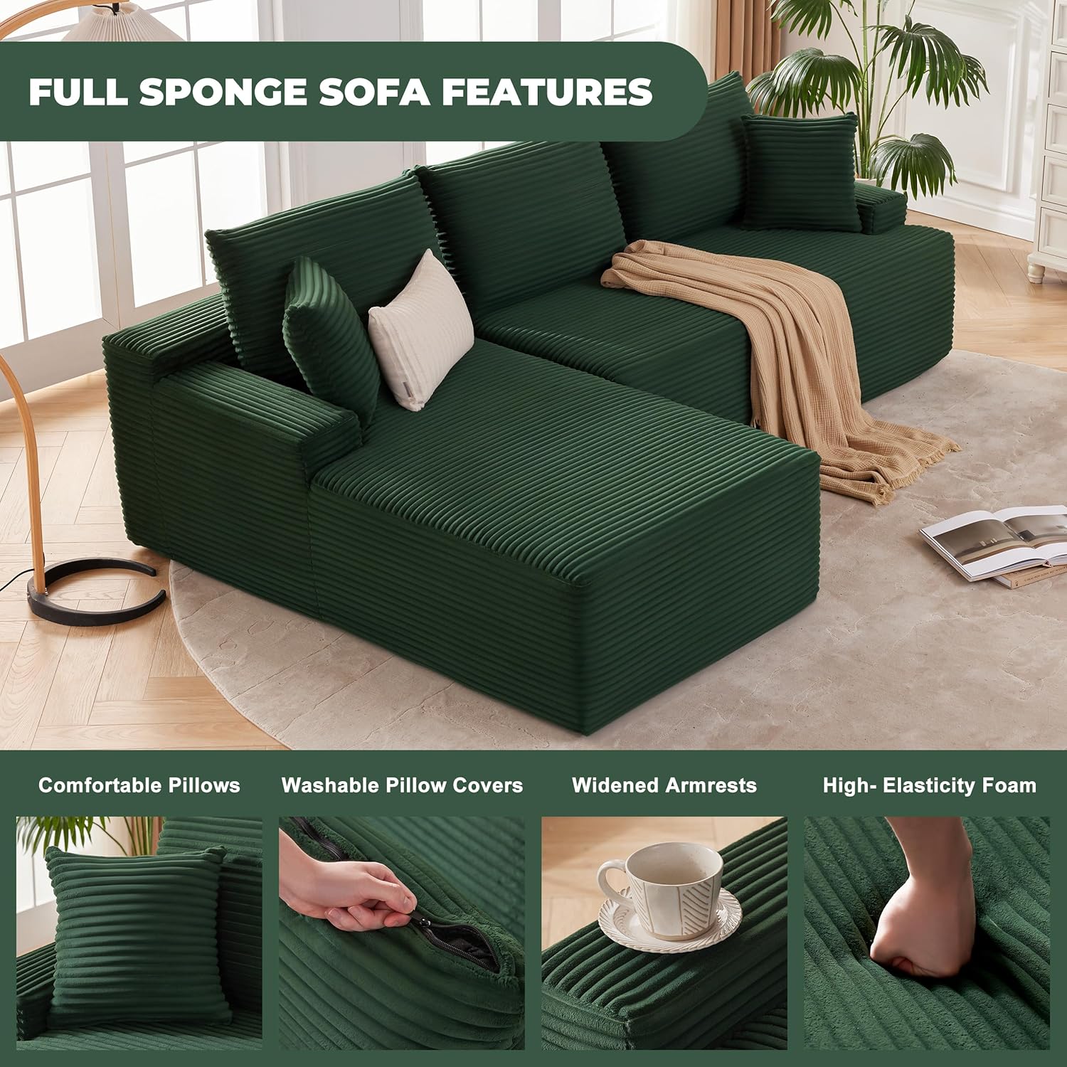 110 Cloud Sectional Couch, Boneless Sofa for Living Room Modular Sectional Sofa with Deep Seat