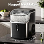 Nugget Ice Makers Countertop, Pebble Ice Machine with Chewable Pellet Ice, 34Lbs/24H, Self-Cleaning, Sonic Ice, One-Click Operation, for Kitchen,Office Stainless Steel Silver