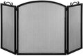 Elegant Tri-Fold Iron Fireplace Screen with Mesh and Heat-Resistant Door