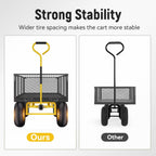 Steel Garden Cart, 2-in-1 1400 lbs Heavy Duty Utility Wagon, with Removable Mesh Sides to Convert into Flatbed, 240�� U-Turn 13" Pneumatic Tires Garden Wagon for Farm Yard Lawn Garden Camping