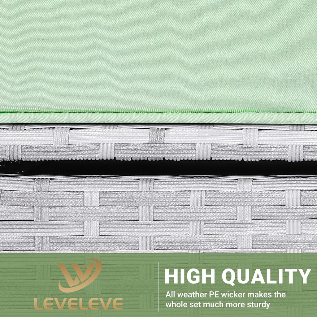 LEVELEVE Balcony Furniture 5 Piece Patio Conversation Set, PE Wicker Rattan Outdoor Lounge Chairs with Soft Cushions 2 Ottoman&Glass Table for Porch, Lawn-Brown Wicker