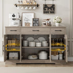 HOSTACK Buffet Cabinet with Drawers, 55" Large Sideboard Buffet Storage Cabinet with Shelves and Doors, Modern Farmhouse Coffee Bar Station Wood Kitchen Table for Kitchen, Dining Room, White/Rustic