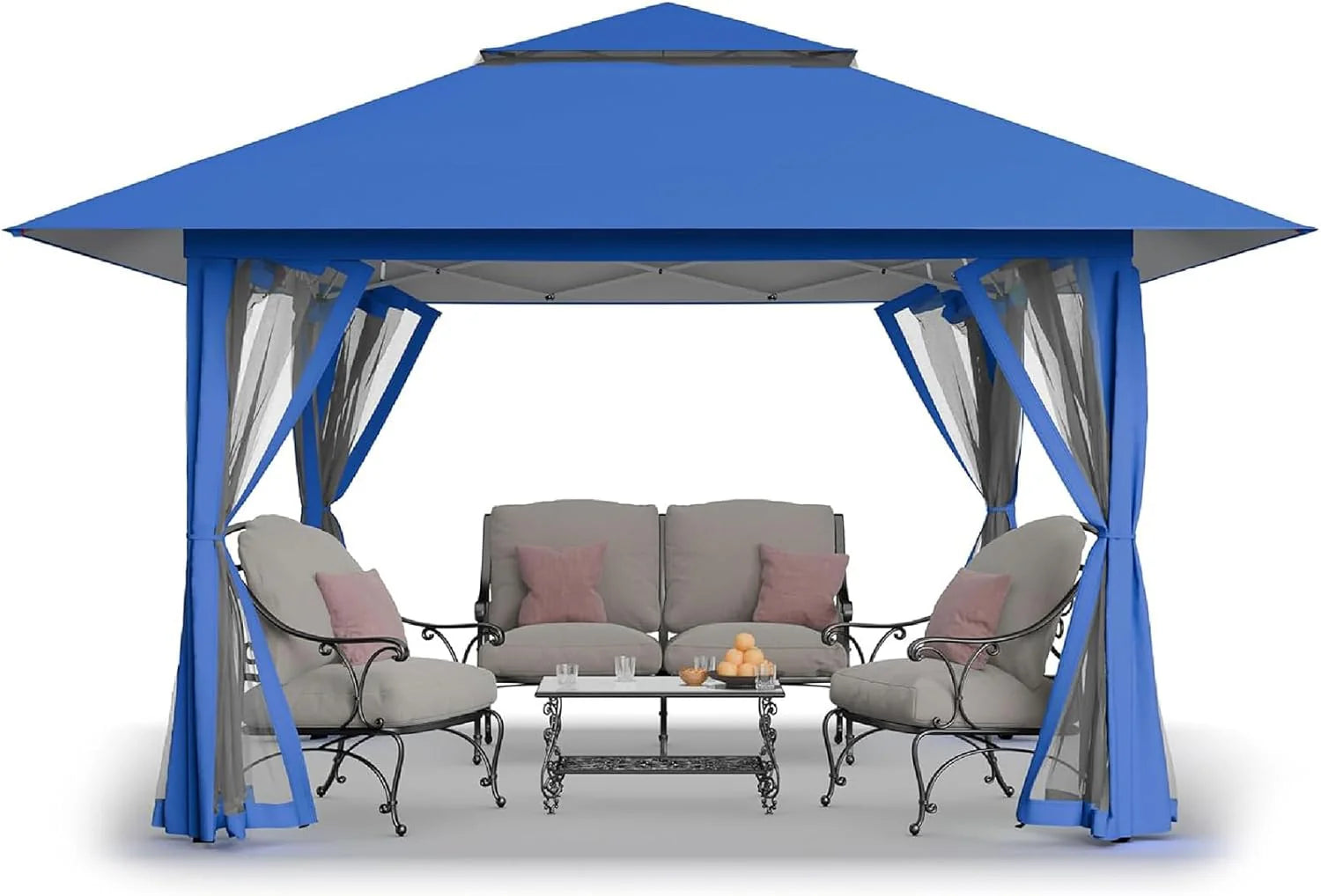 CROWN SHADES 13x13 Pop Up Gazebo, Canopy Tent, Gazebos on Clearance - Outdoor Gazebo for Backyard & Patio Furniture - Carpa Pop Up Tent with Wheeled STO-N-Go Cover Bag (Beige & Coffee)