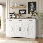HOSTACK Buffet Cabinet with Drawers, 55" Large Sideboard Buffet Storage Cabinet with Shelves and Doors, Modern Farmhouse Coffee Bar Station Wood Kitchen Table for Kitchen, Dining Room, White/Rustic