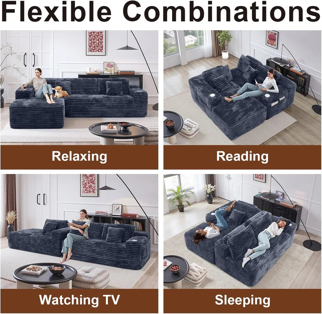 Cloud Sectional Couch with L-Shape Chaise Modern Modular Sofa Deep Seat Built-in Cup Holder