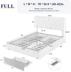 Allewie Upholstered Queen Size Platform Bed Frame with 4 Storage Drawers and Headboard, Square Stitched Button Tufted, Mattress Foundation with Wooden Slats Support, No Box Spring Needed, Light Grey