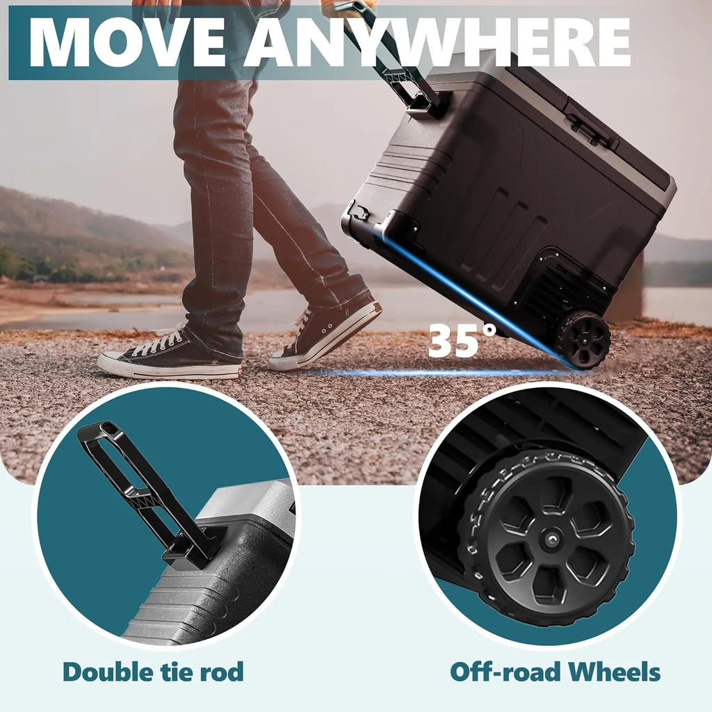 12 Volt Refrigerator, 53QT(50L) Electric Cooler, Portable Freezer 12V/24V DC 110-240V AC, 12V Fridge -4?H~68?H, 12V Cooler with Wheels & 2 Baskets for Travel, Truck, Boat, Camping