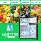 2.4 Cu.Ft Mini Fridge with Freezer Double Door Small Tiny Size Refrigerator with 7 Control Knob