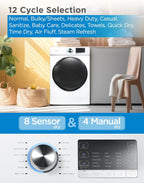 Compact Clothes Dryer, 1.5 Cu. Ft. 850W Electric Dryer, 120V Vented Portable Dryer with Stainless Steel Drum, for 5.5 lbs. of clothing for Standard Wall Outlet
