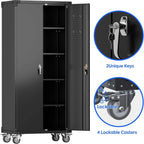 Aobabo 73''H Metal Garage Storage Cabinet with Wheels,Steel Cabinets with 2 Doors and 4 Adjustable Shelves for Home Office,Required Assembly,Black