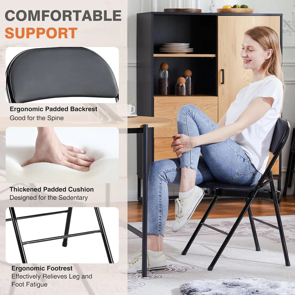 Sweetcrispy Folding Chair 12 Pack, Leather Padded Folding Chairs, Sturdy Metal Foldable Chairs