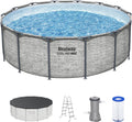 Steel Pro MAX 14 Foot x 48 Inch Round Metal Frame Above Ground Outdoor Swimming Pool Set