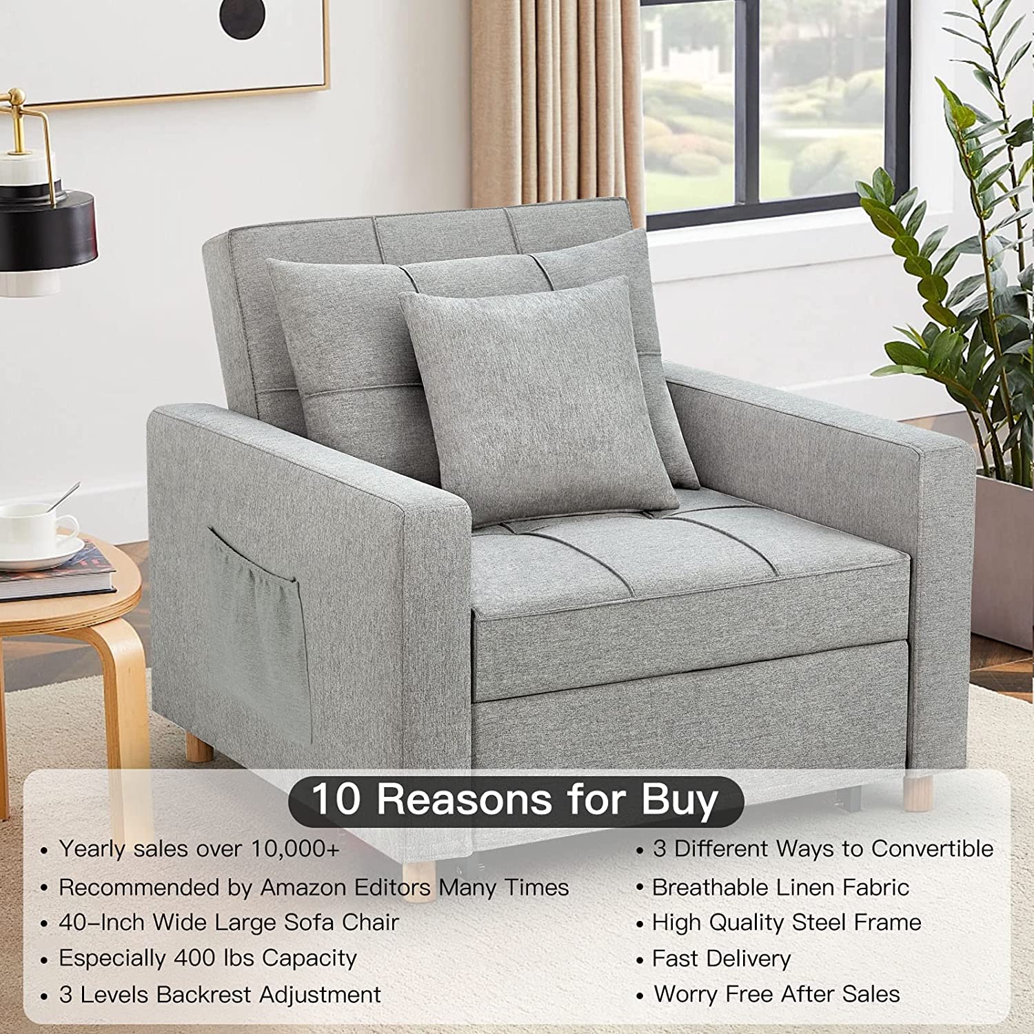?? 40 Inch 3-in-1 Convertible Chair Bed,Sofa Bed.