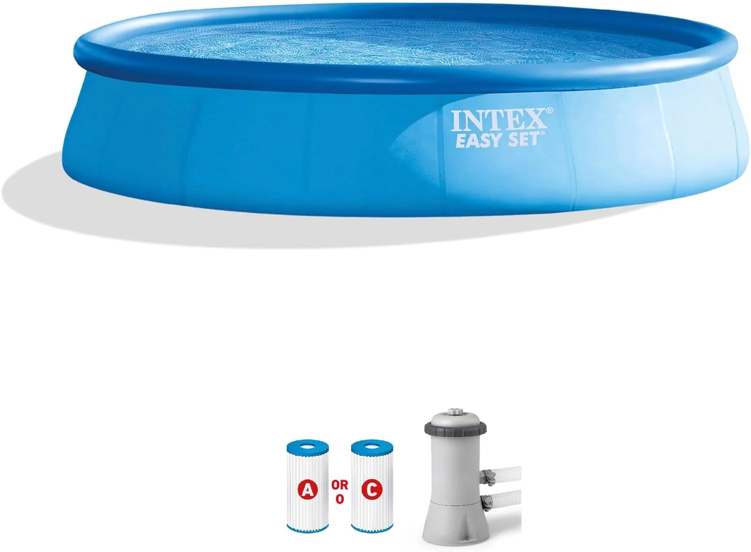 Intex 28167EH Easy Set Inflatable Swimming Pool Set: 15ft x 48in �?Includes 1000 GPH Cartridge Filter Pump �?Removable Ladder �?Pool Cover �?Ground
