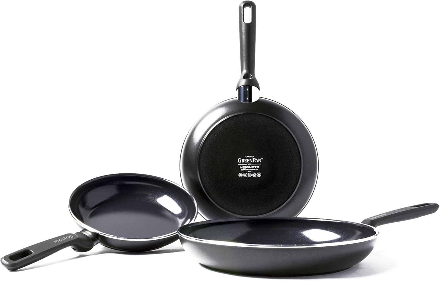 GreenPan Memphis Ceramic Nonstick Frypan Set, 3-Piece, Induction-Ready, Black