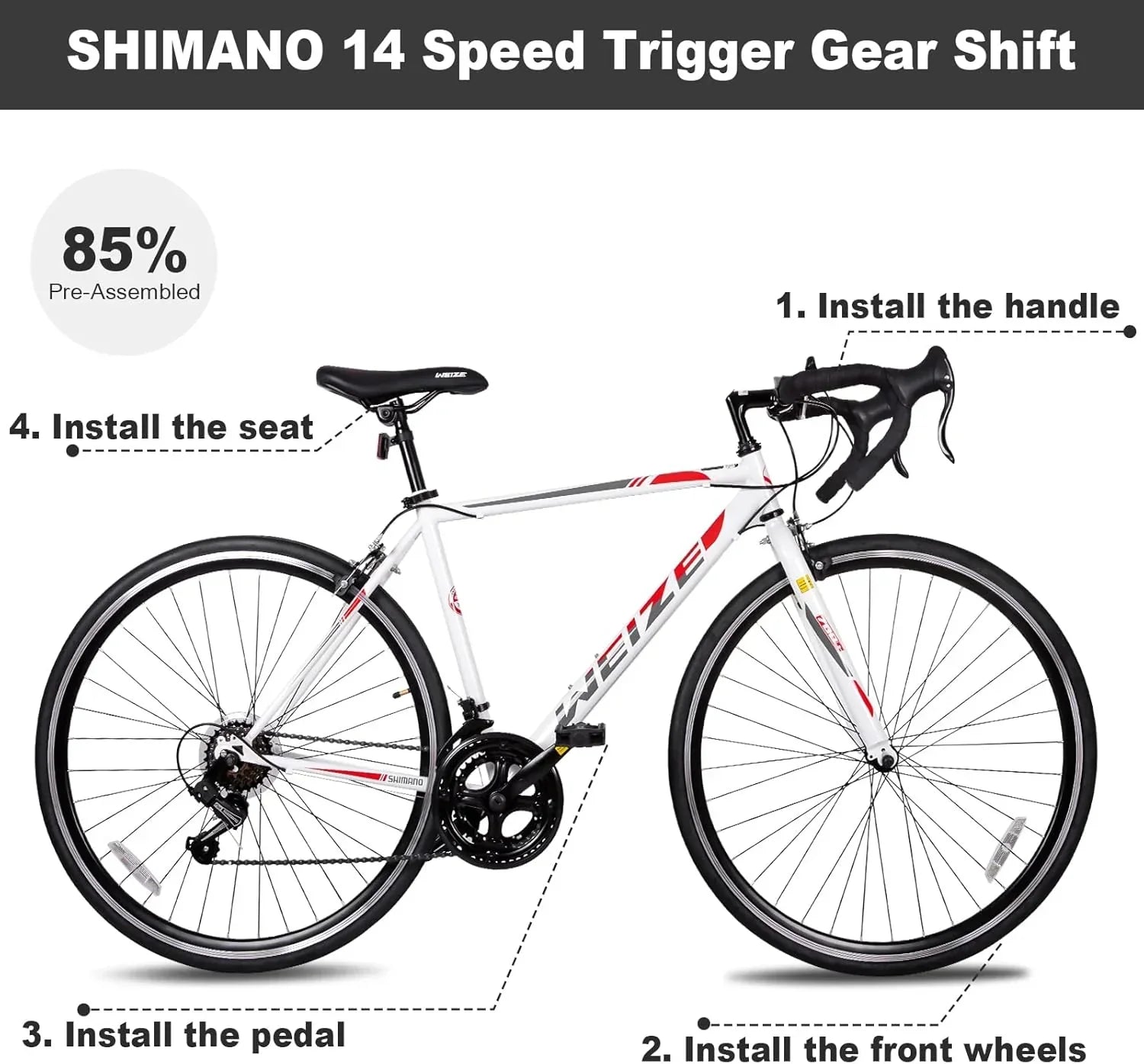 WEIZE Road Bike 700C Wheel City Commuter Bicycle Shimano 14 Speed Drop Bar Racing Adult Bike