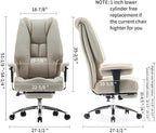Large Tall Office Chair 400 lbs Wide Seat, Leather High Back Executive Office Chair with Footrest, Ergonomic Office Chair Lumbar Support to Relieve Lower Back Pain (Beige)