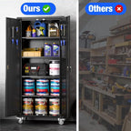 Aobabo 73''H Metal Garage Storage Cabinet with Wheels,Steel Cabinets with 2 Doors and 4 Adjustable Shelves for Home Office,Required Assembly,Black