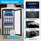 Beverage Refrigerator Cooler - 126 Can Mini Fridge Glass Door for Drinks Soda Beer Wine - Small Refrigerator for Office Bedroom Home Bar, 4 Adjustable Shelves, 3.2 Cu.Ft, Silver