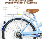 WEIZE Beach Cruiser Bike 26 inch Commuter Bicycle for Adult Men and Women 7-Speed/High-Carbon