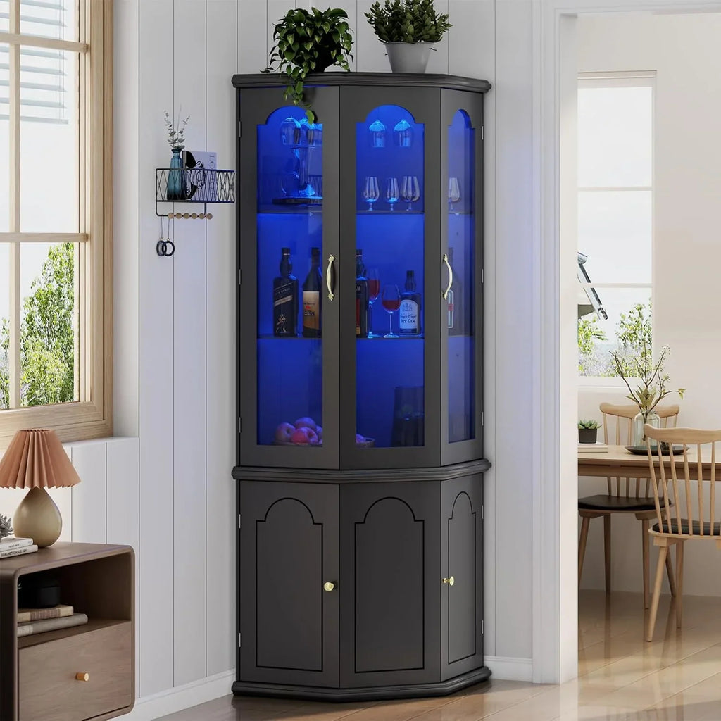 Corner wine cabinet with LED lights tall modern wine cabinet home bar wine storage cabinet