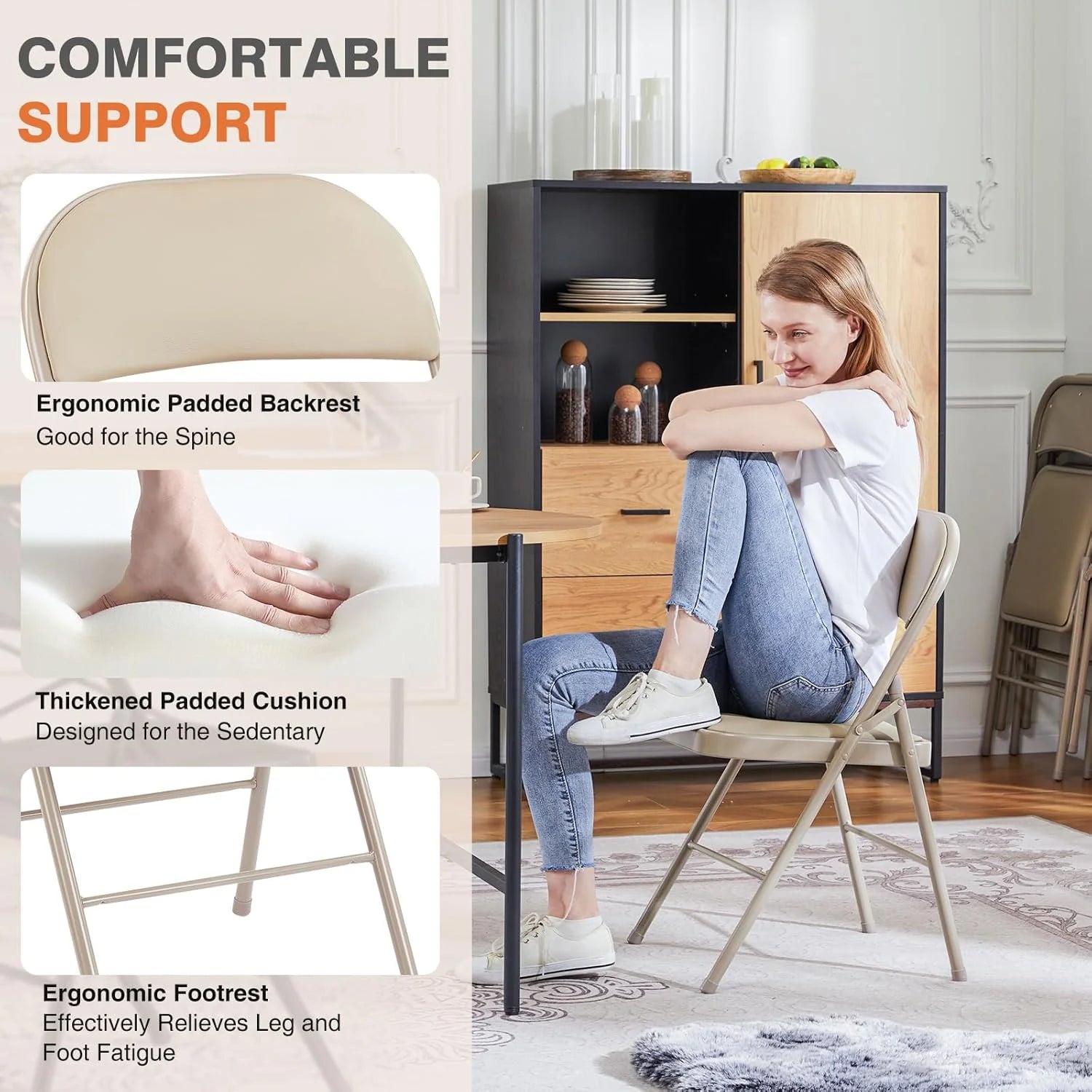 Sweetcrispy Folding Chair 12 Pack, Leather Padded Folding Chairs, Sturdy Metal Foldable Chairs