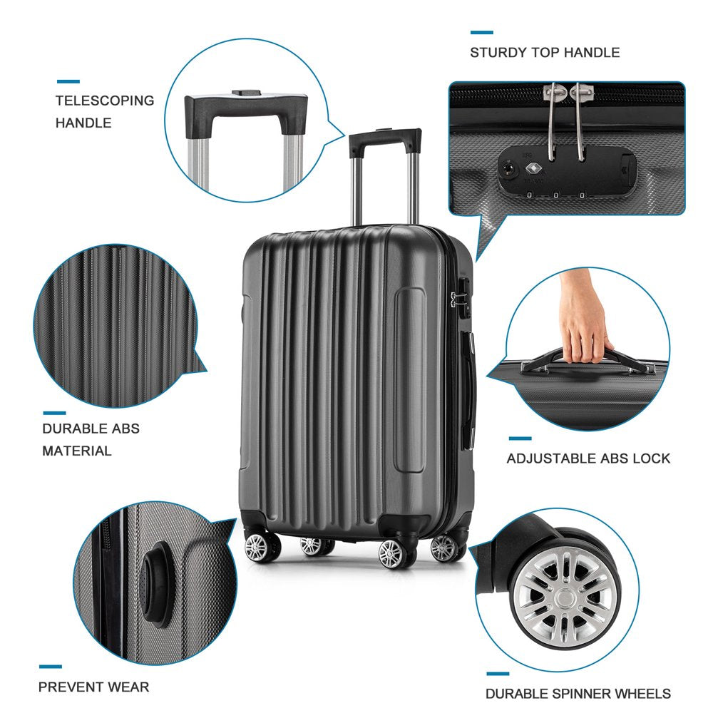 Zimtown 4 Piece Luggage Set, ABS Hard Shell Suitcase Luggage Sets Double Wheels with TSA Lock