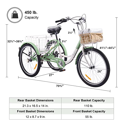 Viribus Adult Tricycle, 7 Speed Tricycle for Adults, 24" 3 Wheel Bikes for Adults with Baskets