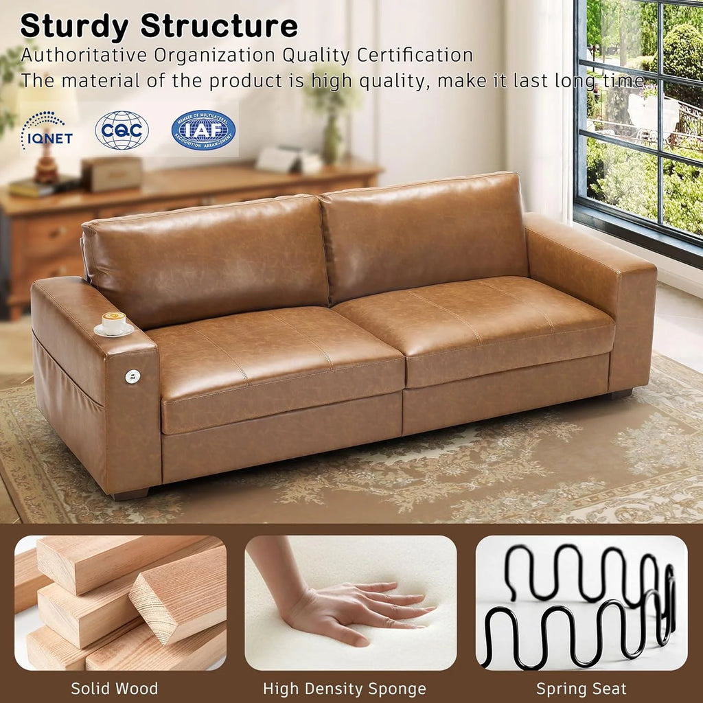 Hanherry 89" Sofa for Living Room, Modern Comfy Sofa with Medium Firm Seat Cushion, Removable Cover,Wide Armrest,USB/Type-C Port,Chenille Fabric Couches for Small Space,Apartment