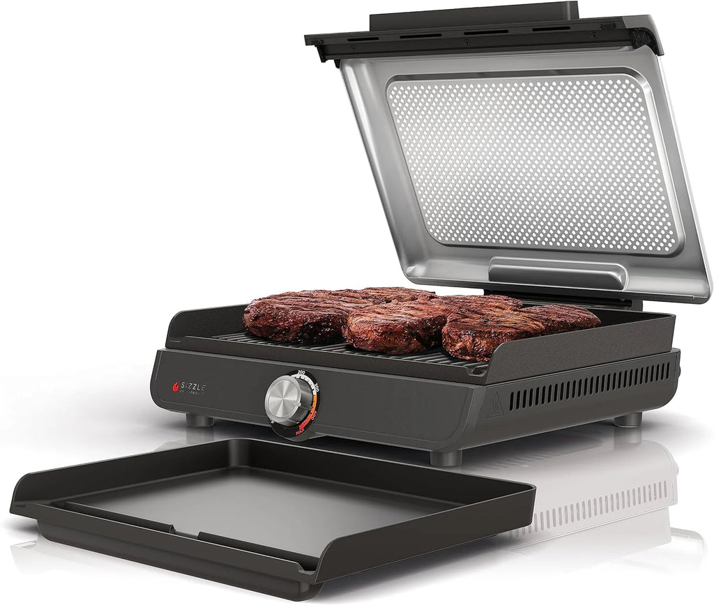 Ninja Griddle and Indoor Grill, 14’�? Electric Grill, For Steak, Burgers, Salmon, Veggies, and More, Pancake Griddle, Nonstick, Dishwasher Safe, 500F, Even Cooking, Silver, GR101