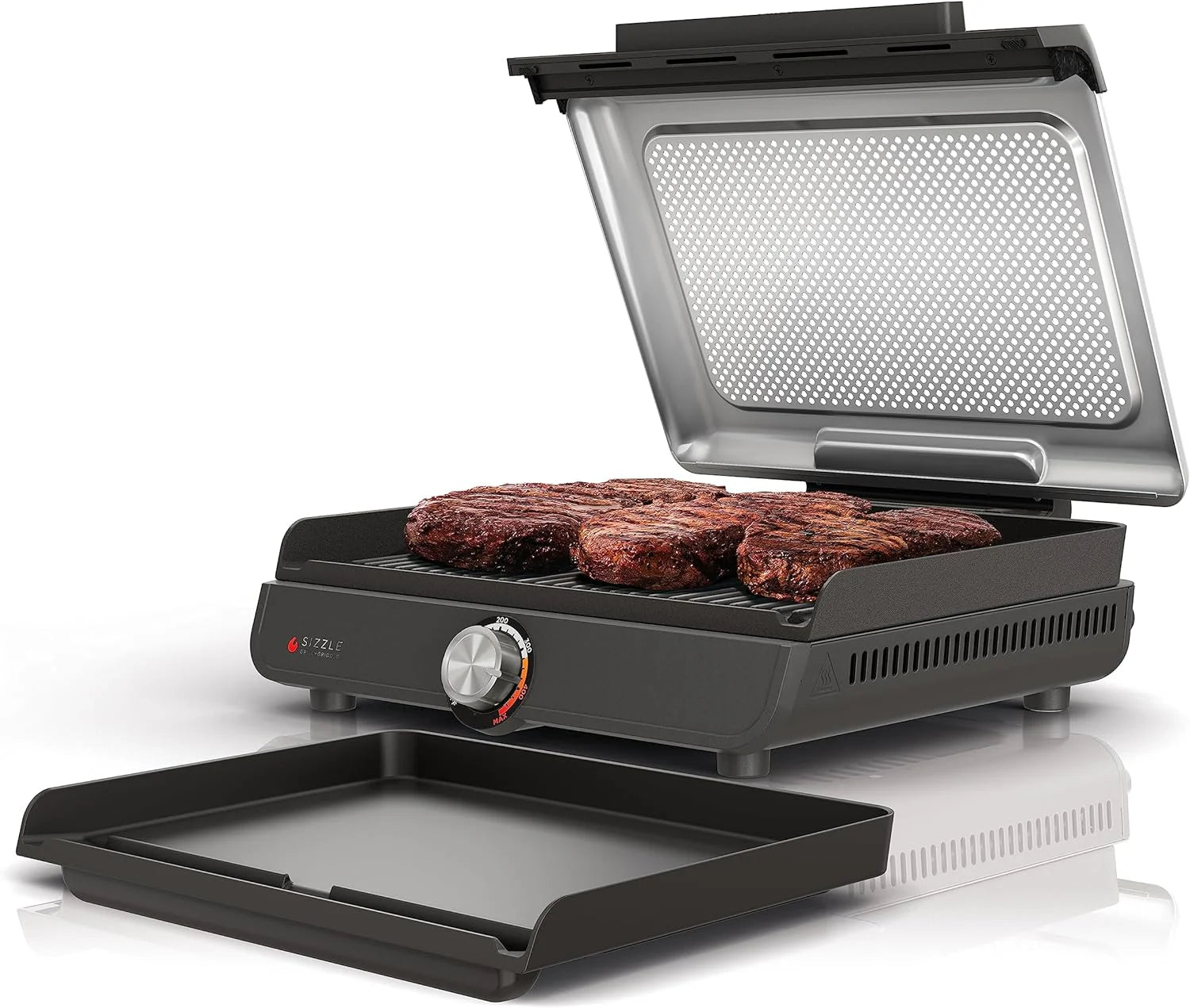 Ninja Griddle and Indoor Grill, 14’�? Electric Grill, For Steak, Burgers, Salmon, Veggies, and More, Pancake Griddle, Nonstick, Dishwasher Safe, 500F, Even Cooking, Silver, GR101