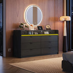 9 Drawer Led Dresser for Bedroom, 58.35'' Wide Wood Dresser Storage Organizer with Power Outlets for 65'' TV, Dressers with Open Shelves