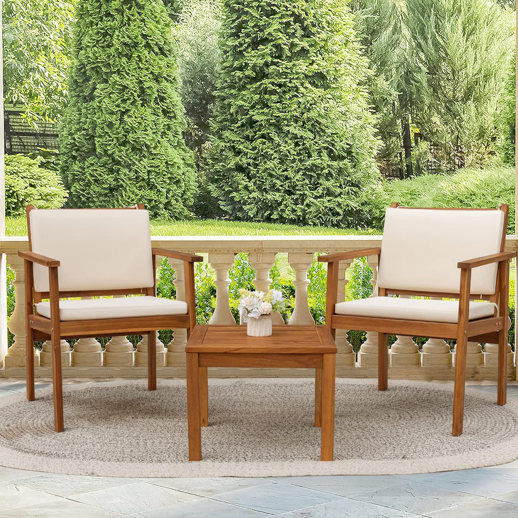 Flamaker Patio Furniture 4 Piece Outdoor Acacia Wood Patio Conversation Sofa Set with Table & Cushions Porch Furniture for Deck, Balcony, Backyard